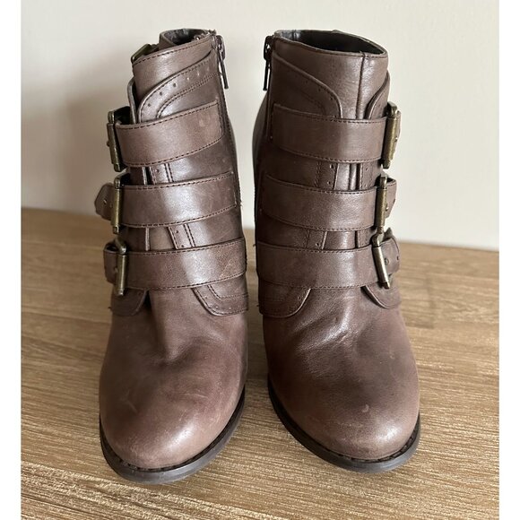 Aldo Brown Leather Ankle Boots Womens Size 8 Buckles High Heel - Picture 5 of 6